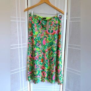 J.Crew pull - on slip  pink green floral midi skirt